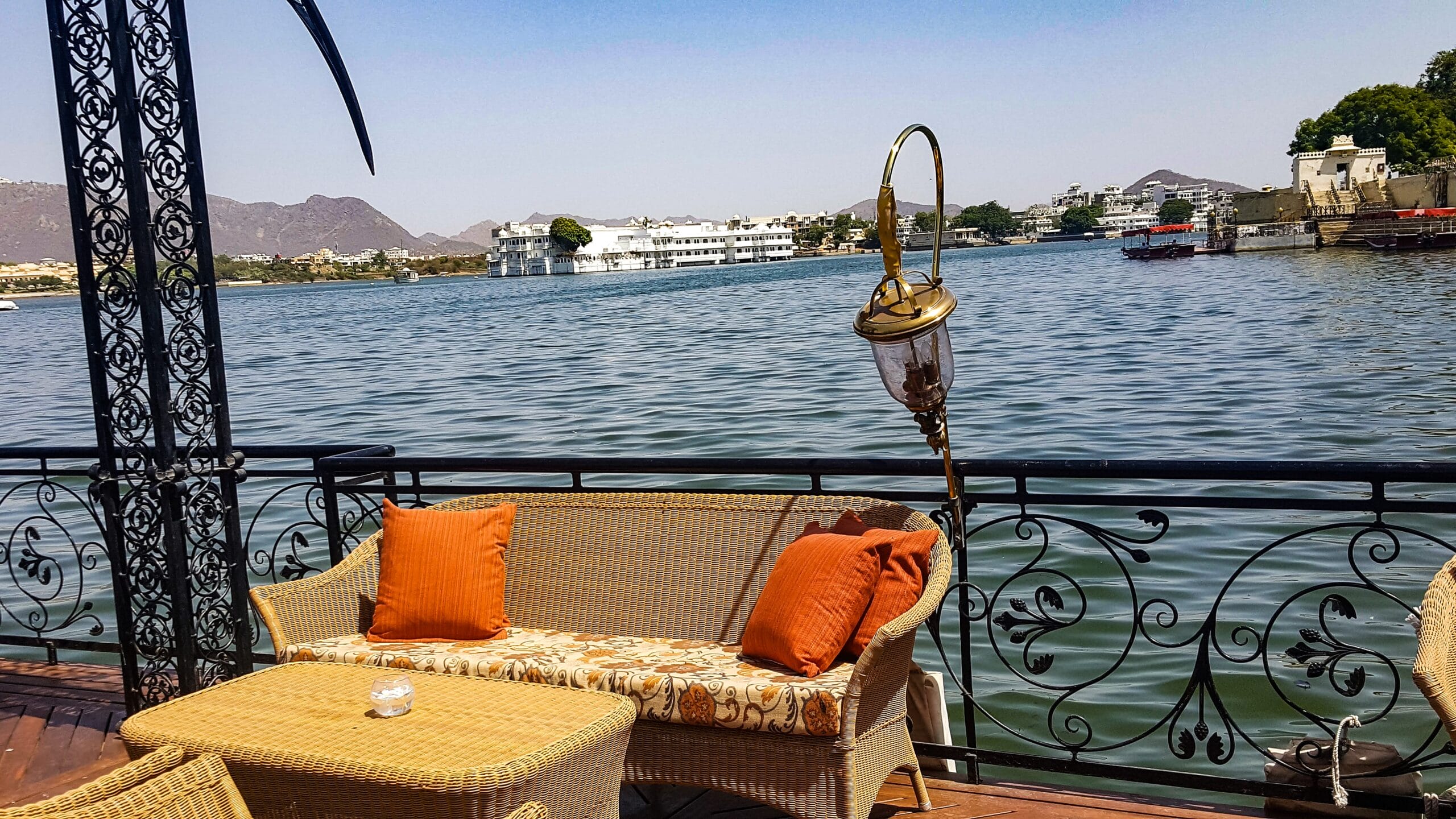 Udaipur travel guide view of Lake Pichola from the Taj Lake Palace jetty