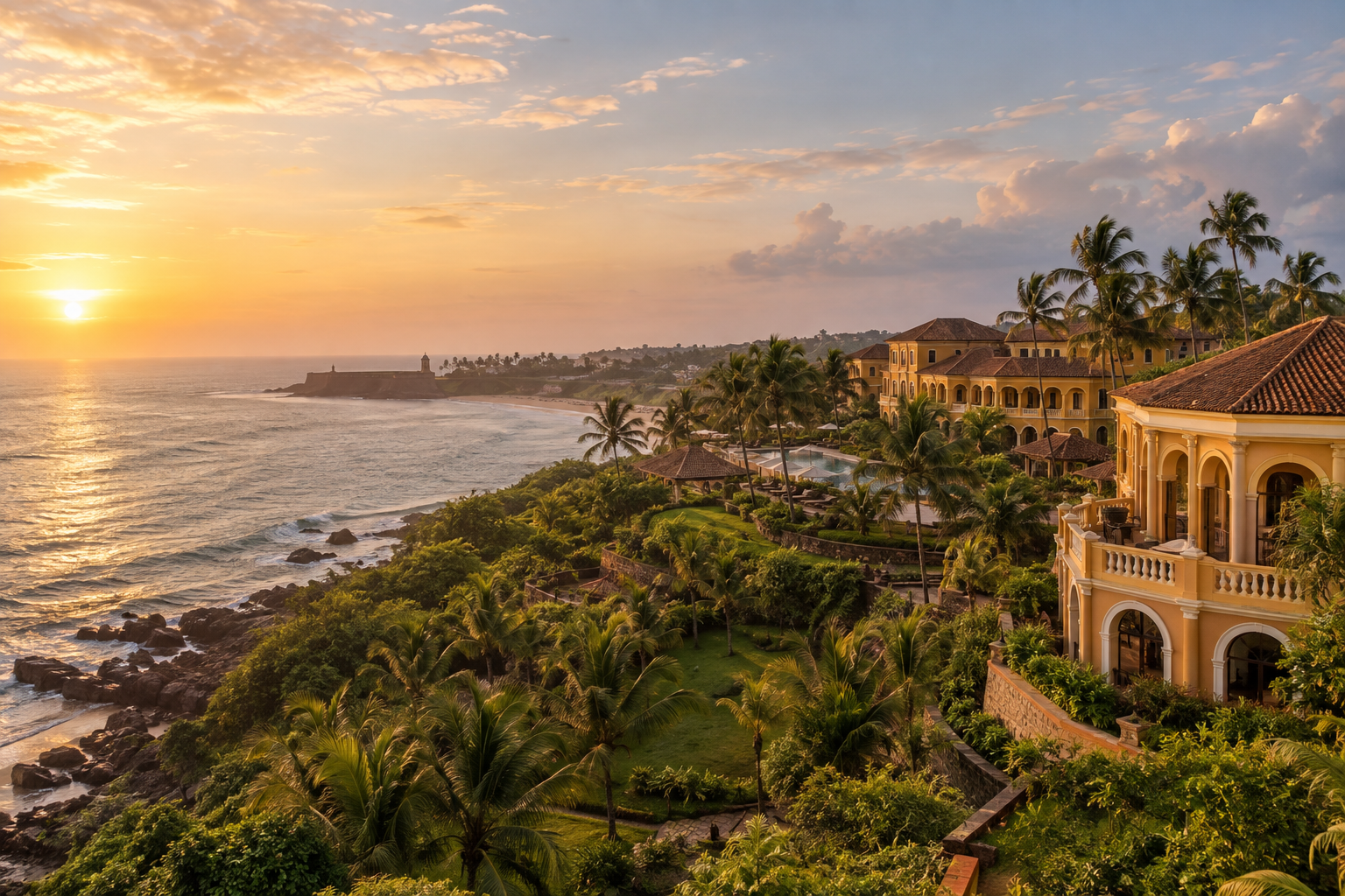 Illustrative collage of Goa resort landscapes representing the variety of Taj stays across the state