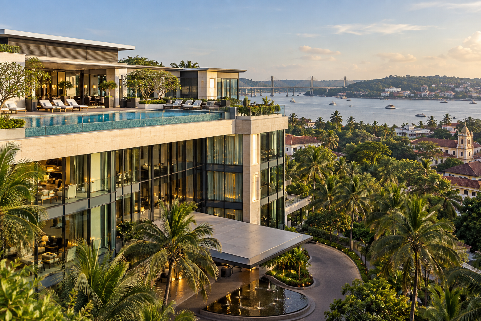 Illustrative coastal hotel scene representing the heritage-inspired Taj Cidade de Goa resort setting