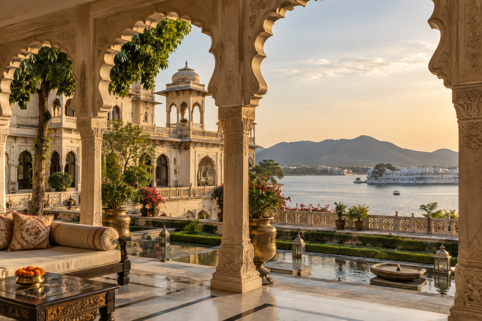 Udaipur heritage hotel courtyard with traditional architecture