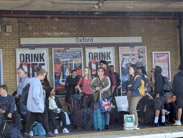 Oxford railway station on the journey from London