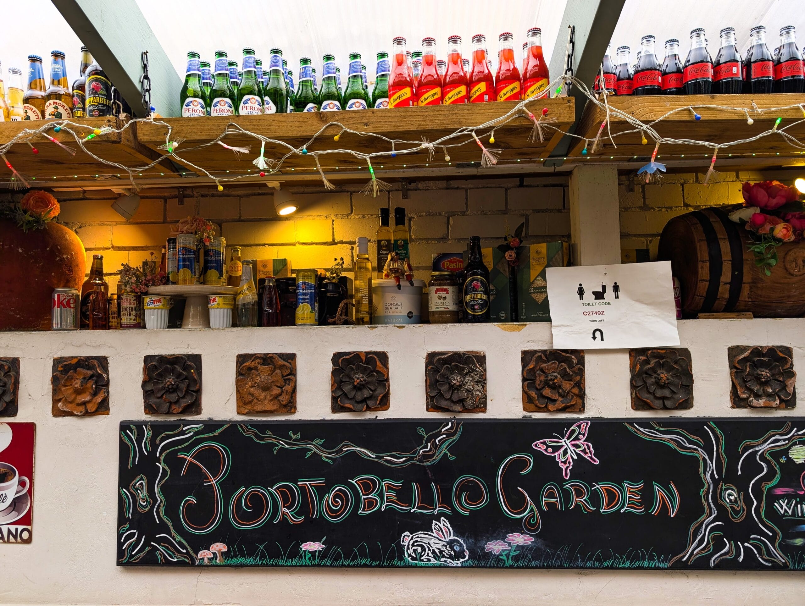 Food and stalls along Portobello Road Market
