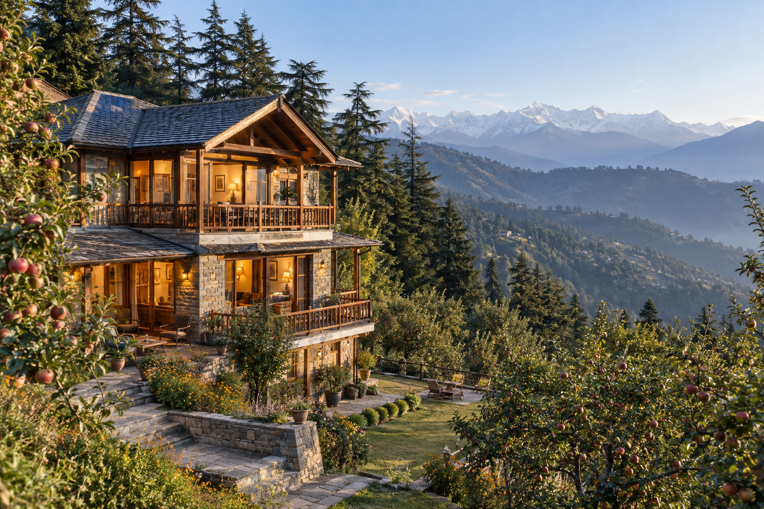 A cozy Himalayan lodge among the orchards and mountains near Narkanda