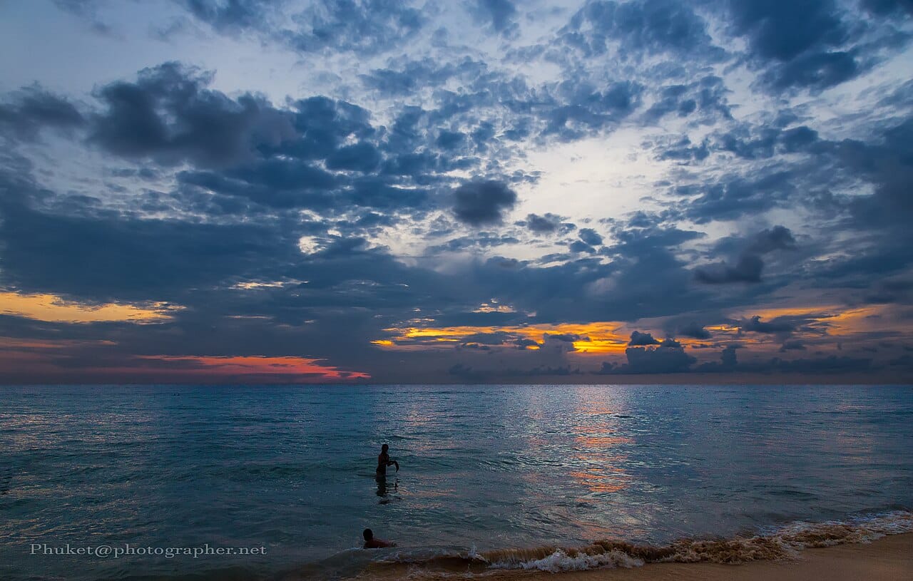 Sunset over Kata Noi beach in front of the Katathani resort, Phuket